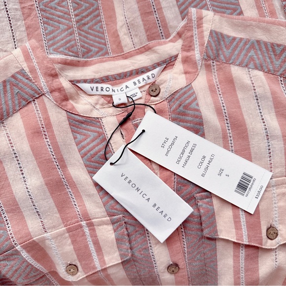 Veronica Beard Blush Stripe Makua Button Down Midi Dress In Blush NWT - Picture 14 of 15